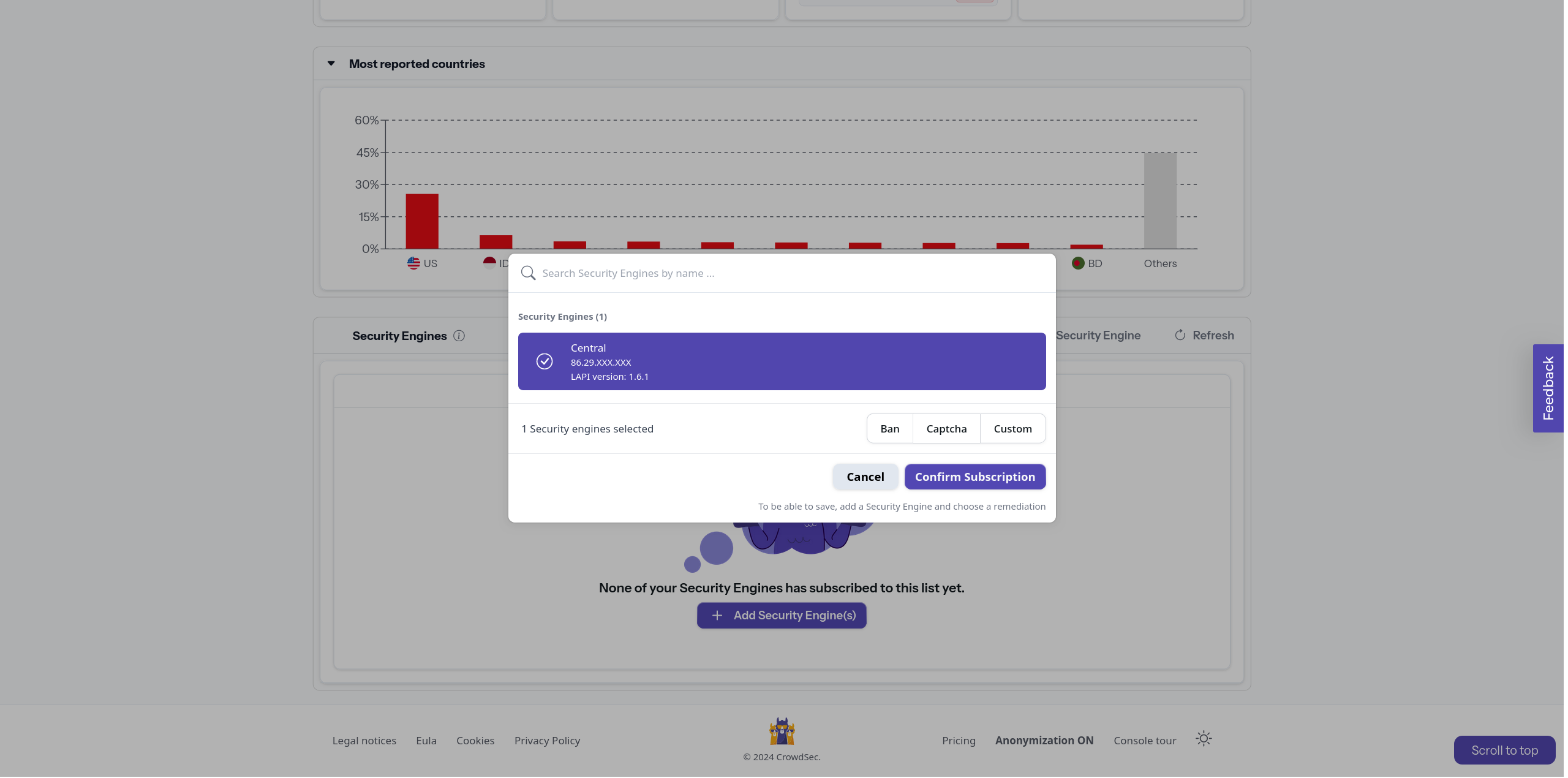 CrowdSec Blocklist Engine Selection